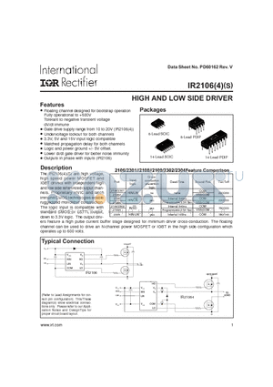 IR2106 datasheet - HIGH AND LOW SIDE DRIVER
