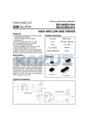 IR21074 datasheet - HIGH AND LOW SIDE DRIVER