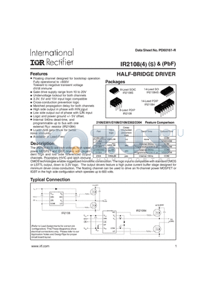 IR2108S datasheet - HALF-BRIDGE DRIVER