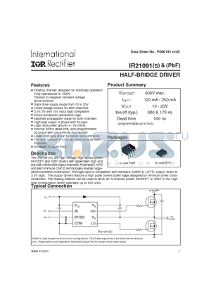 IR21091PBF datasheet - HALF-BRIDGE DRIVER