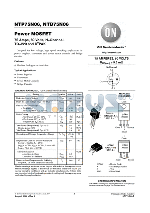 NTB75N06 datasheet - Power MOSFET