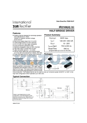 IR2109S datasheet - HALF-BRIDGE DRIVER