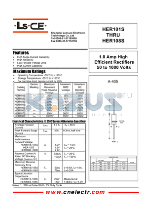 HER101S datasheet - 1.0Amp high efficient rectifiers 50to1000 volts