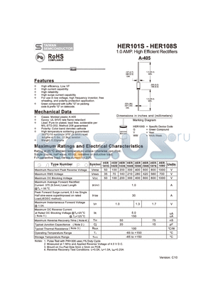 HER101S datasheet - 1.0 AMP. High Efficient Rectifiers