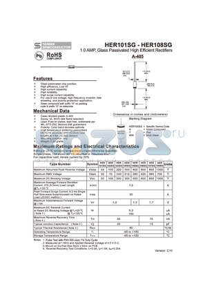 HER101SG_10 datasheet - 1.0 AMP. Glass Passivated High Efficient Rectifiers