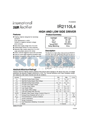 IR2110L4 datasheet - HIGH AND LOW SIDE DRIVER