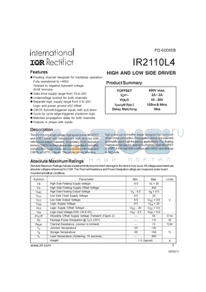 IR2110L4SCS datasheet - HIGH AND LOW SIDE DRIVER