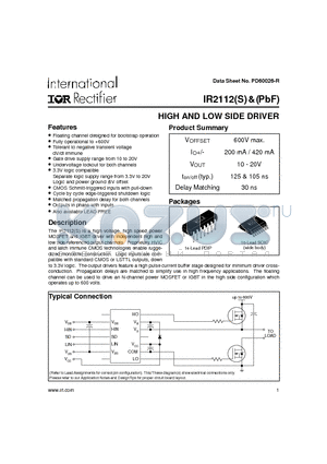 IR2112S datasheet - HIGH AND LOW SIDE DRIVER