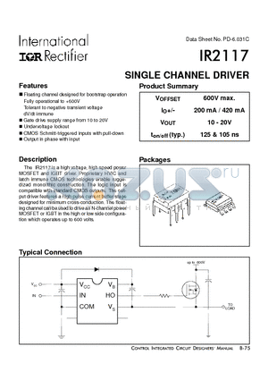 IR2117 datasheet - SINGLE CHANNEL DRIVER