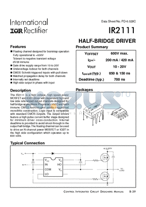 IR2111 datasheet - HALF-BRIDGE DRIVER