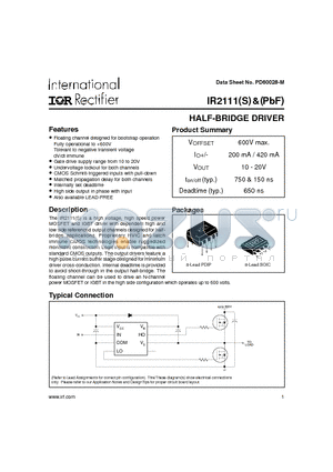 IR2111 datasheet - HALF-BRIDGE DRIVER