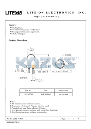 LTL-307CP1 datasheet - Property of Lite-On Only