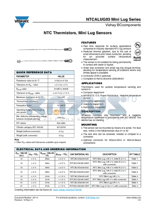 NTCALUG03A103HC datasheet - NTC Thermistors, Mini Lug Sensors