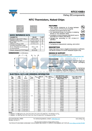 NTCC100E4 datasheet - NTC Thermistors, Naked Chips