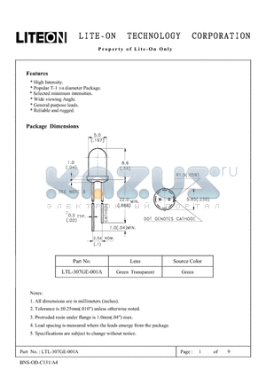 LTL-307GE-001A datasheet - Property of Lite-On Only