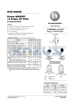 NTD14N03R datasheet - Power MOSFET 14 Amps, 25 Volts N−Channel DPAK