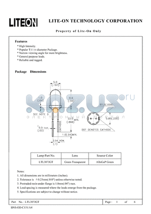 LTL-307JGT datasheet - Property of Lite-On Only