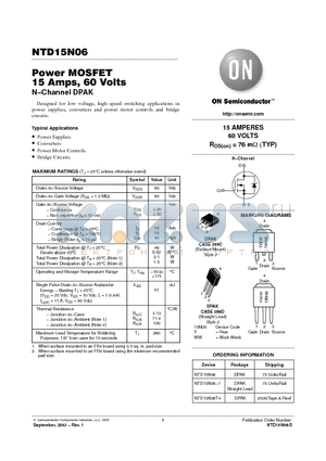 NTD15N06T4 datasheet - Power MOSFET 15 Amps, 60 Volts