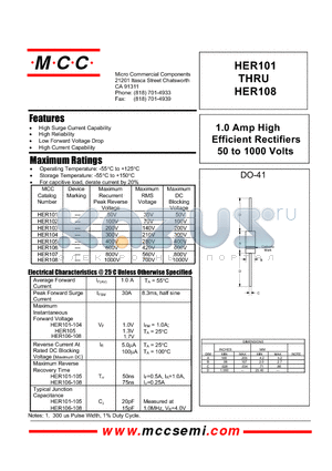 HER103 datasheet - 1.0 Amp High Efficient Rectifiers 50 to 1000 Volts