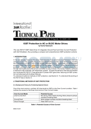 IR2137 datasheet - IGBT Protection in AC or BLDC Motor Drives