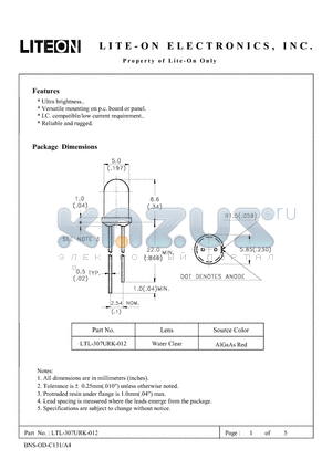 LTL-307URK-012 datasheet - Property of Lite-On Only