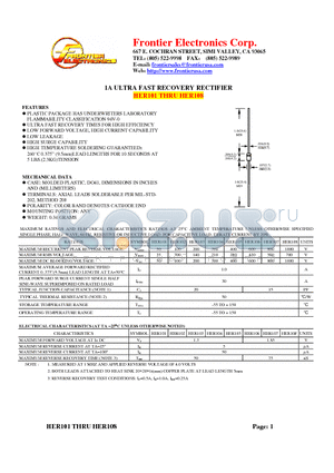 HER103 datasheet - 1A ULTRA FAST RECOVERY RECTIFIER