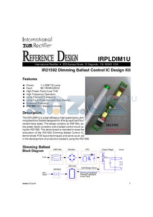 IR21592 datasheet - Dimming Ballast Control IC Design Kit