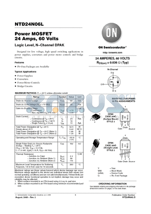 NTD24N06L-1 datasheet - Power MOSFET 24 Amps, 60 Volts Logic Level, N−Channel DPAK