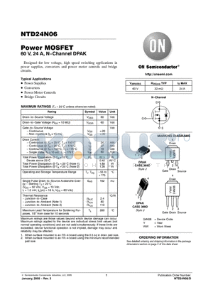 NTD24N06T4G datasheet - Power MOSFET 60 V, 24 A, N-Channel DPAK