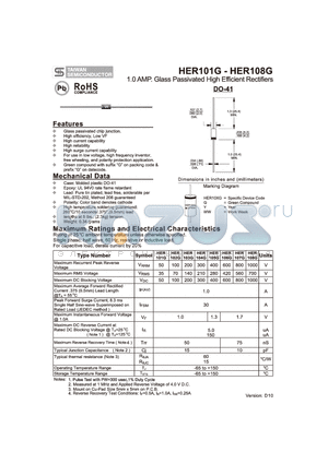 HER103G datasheet - 1.0 AMP. Glass Passivated High Efficient Rectifiers