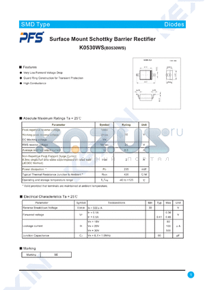 K0530WS datasheet - Surface Mount Schottky Barrier Rectifier