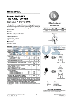 NTD25P03L_06 datasheet - Power MOSFET -25 Amp, -30 Volt