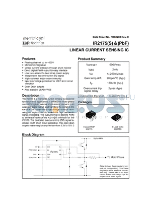 IR2175S datasheet - LINEAR CURRENT SENSING IC