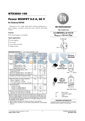 NTD3055-150-1G datasheet - Power MOSFET 9.0 A, 60 V