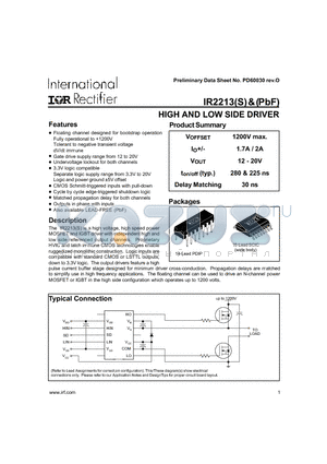 IR21814 datasheet - HIGH AND LOW SIDE DRIVER