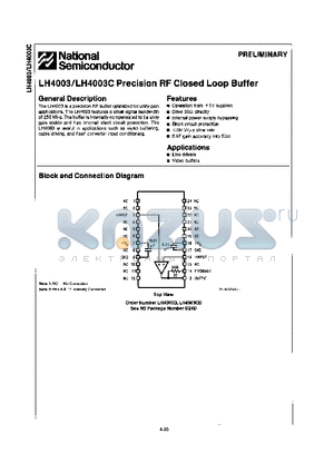 LH4003 datasheet - Precision RF Closed Loop Buffer