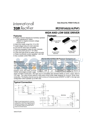 IR2181PBF datasheet - HIGH AND LOW SIDE DRIVER