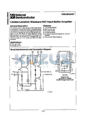 LH4004 datasheet - WIDEBAND FET - INPUT BUFFER / AMPLIFIER