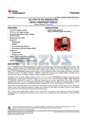 PTD08A006WAD datasheet - 6-A, 4.75-V TO 14-V, NON-ISOLATED, DIGITAL POWERTRAIN MODULE