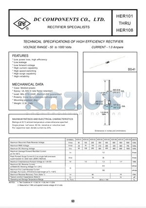 HER104 datasheet - TECHNICAL SPECIFICATIONS OF HIGH EFFICIENCY RECTIFIER
