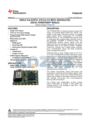 PTD08A210W datasheet - SINGLE 10-A OUTPUT 4.75-V to 14-V INPUT, NON-ISOLATED DIGITAL POWERTRAIN MODULE