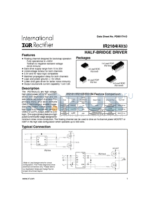 IR21844 datasheet - HALF-BRIDGE DRIVER