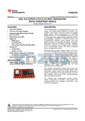 PTD08D210WACT datasheet - DUAL 10-A OUTPUTS, 4.75-V to 14-V INPUT, NON-ISOLATED, DIGITAL POWERTRAIN MODULE