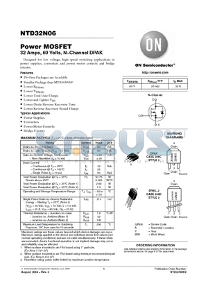 NTD32N06-1 datasheet - 32 Amps, 60 Volts, N−Channel DPAK