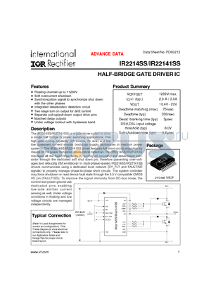 IR2214 datasheet - HALF-BRIDGE GATE DRIVER IC