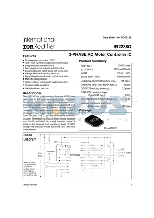 IR2238Q datasheet - 3-PHASE AC Motor Controller IC