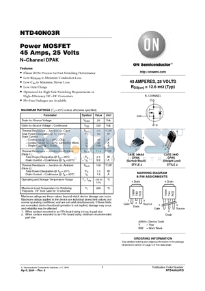 NTD40N03R-1 datasheet - Power MOSFET 45 Amps, 25 Volts