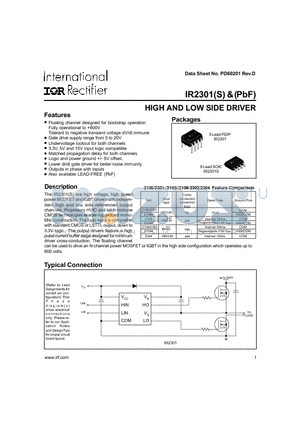 IR2301S datasheet - HIGH AND LOW SIDE DRIVER