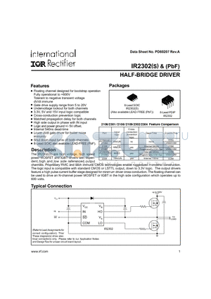 IR2302S datasheet - HALF-BRIDGE DRIVER