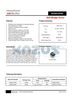 IR25601STRPBF datasheet - Half-Bridge Driver